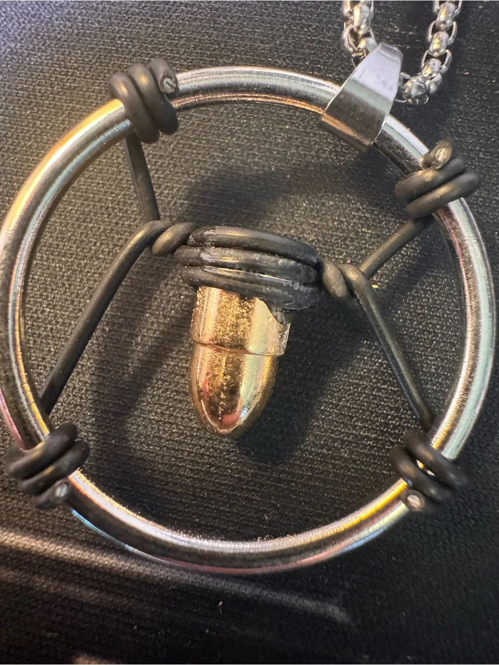 Cyberpunk Black and Silver Bullet Ring Pendant Necklace